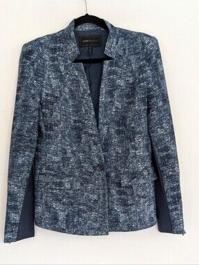 BCBG MAXAZRIA Navy Textured Knit Blazer Jacket Zipper Serial Medium